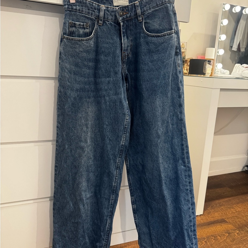 Motel Rocks Dark Blue Wide Leg Jeans